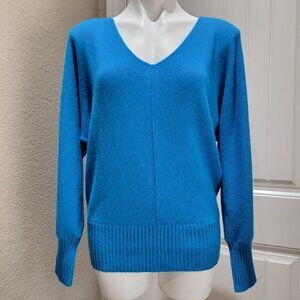 Ann Taylor Size LARGE 100% Cashmere V-Neck Sweater Dolman Lagoon Blue NWT $179